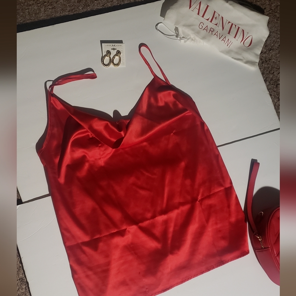 Plus Size Red Spaghetti Strap top Polyester silky shinny night light (2x- 20")
